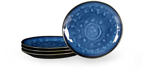 Piatto in Porcellana, Servizio di Piatti Piatto Fondi per 4, Piatto da Dessert/Insalata/Frutta/Snack, Set di Stoviglie Giapponese - Piatto Blu
