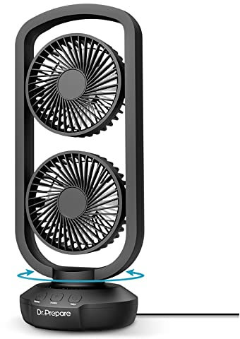 DR.PREPARE Oscillating Tower Fan, 15 Inch Portable Desk Table Fan with 270° Tilt, 105° Oscillation, 3 Speeds and 3 Auto-Off Timer, Small USB Tower Fan for Bedroom, Office, Home, Dual Air Circulation