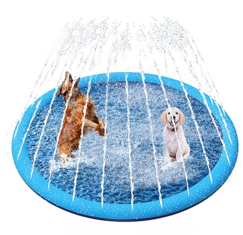 YAUNGEL Piscine pour Chiens, 150cm/59in, 0.55cm Épaississant Tapis de Jeu d'eau pour Chiens avec Éclaboussures et Antidérapant, Jouet de Jardin Portable Durable et Pliable, Bleu