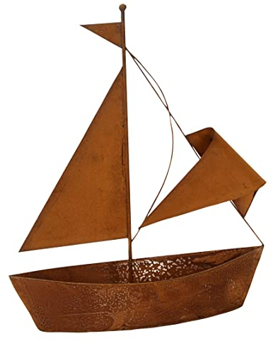Dekofigur Schiff zum Bepflanzen H: 66 cm im Rost Design - Pflanzkübel maritim, Rostfigur Boot, Maritime Gartendeko, Blumentopf, Metalldeko