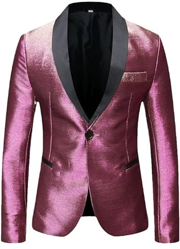 CJQJPNZ Giacca da smoking di colore magico da uomo con un bottone a scialle collare elegante blazer da uomo slim fit partito di nozze prom blazer, Oro rosa, XL