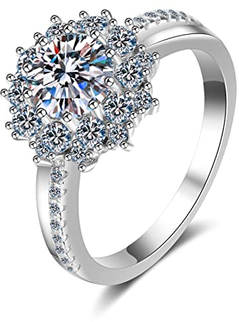 BCughia Ringe Silber Einfach, Ehering Silber Weiss Rundschliff Zirkonia Blume Eheringe Verlobung Geschenke für Damen Größe 58 (18.5)