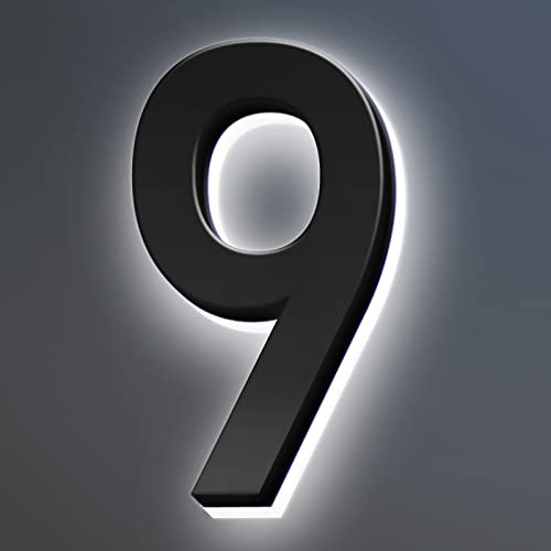 Stainless Steel Modern Backlit LED Illuminated Home Address Number,Illuminated Address Sign Plaque House Numbers LED Lighted, Light Up House Numbers,10 Inch/250mm,9