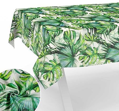 Stoff Tischdecke Tischwäsche Textil Tischtuch Baumwolle Polyester Gewebe abwaschbar pflegeleicht, in rund oval eckig Palmen 90x130cm Schnittkante