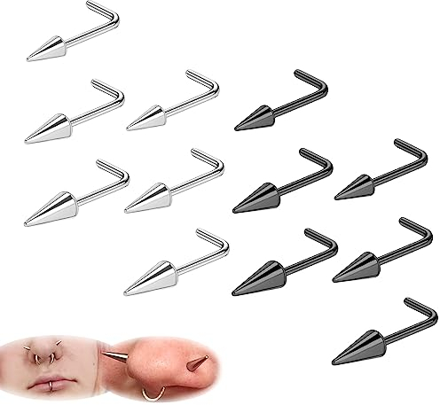 ZS 20G Spike Nasenringe Ohrstecker, 18G Edelstahl Spike Ohrstecker, 16G Septum Lippenringe Knorpel Tragus Helix Piercing Für Damen Herren (12 Stück 20g L-förmige Nasenstecker)