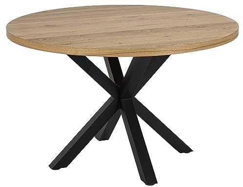 AC Design Furniture Heather Runder Esstisch in Wildeiche Furnier, Schwarzes Metall-Kreuzgestell, Ø: 120 x H: 76,4 cm, Natur
