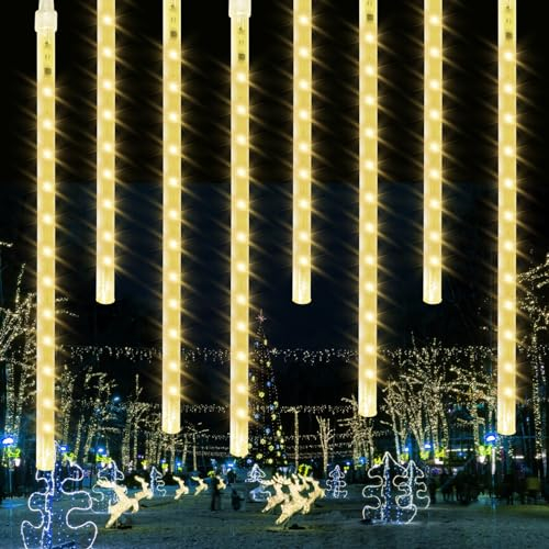 Funmo Regen Lichter, 30cm 8 Tube LED Regen Lichter, Weihnachten Lichterkette, Regen Lichter, Outdoor Regen Lichterkette für Weihnachtsbaum Dekoration Halloween Party (Weiß)