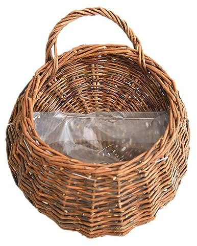 Mgoodoo Hanging Planter Basket with Wicker,Round Hanging Flower Plant Pot Plant Basket for Indoor Outdoor Garden Porch Decoration, 30 * 25cm
