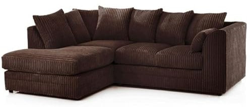 Cord Corner Sofa Jumbo 3 2 Seater Grey Brown Coffee Cream Suite Armchair Chair 6 COLOURS (LEFT HAND CORNER SOFA, CHOCALATE BROWN)