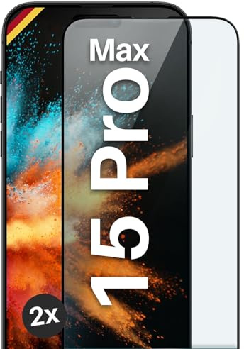 moex CurveProtect für iPhone 15 Pro Max Panzer Schutzglas, Full Screen Schutzfolie randlos, ganzer Bildschirm komplett abgedeckt, Panzerfolie Curved 3D Glas Folie, Schwarz 2 Stück