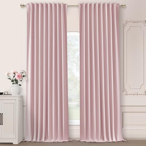 SHINELAND Lot de 2 rideaux occultants plissés antibruit avec languette arrière pour chambre d'enfant et salon - 243,8 cm de long - Rose clair
