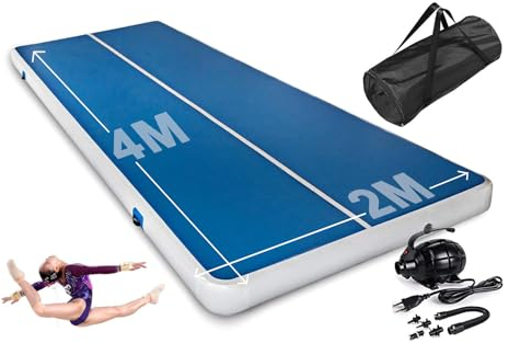 Jacgood（2M Breiter ）4M Air Tumbling Matte Aufblasbar mit elektrischer Luftpumpe, 20cm hoch Gymnastikmatte mit elektrischer Pumpe für Fitness/Outdoor/Yoga/Training usw