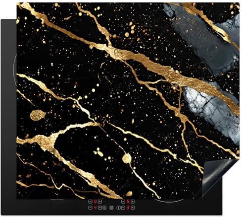 KitchenYeah© Induction Hob Protector Mat 20.5x23.6 / 60x52 cm Stove Cap Top Cover Kitchen Cooker Covers for Electric Hobs Vinyl Marble - Black - Gold - Texture