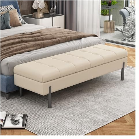 Bedroom Bench for End of Bed Storage Ottoman, Bedroom End Bench，Upholstered Fabric Storage Ottoman with Safety Hinge, Entryway Padded Footstool, Ottoman Bench for Living Room & Bedroom Upholstered Foo