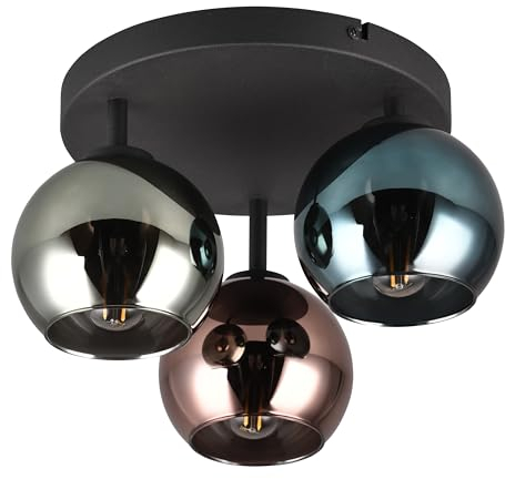 Reality Leuchten Deckenleuchte Sheldon R61303017, Metall Schwarz matt, Glas Blau/Grün/Kupferfarbig, exkl. 3x E14