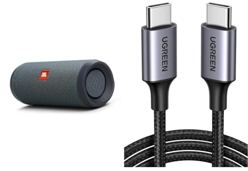 JBL Flip Essential 2 – Tragbarer Bluetooth-Lautsprecher mit wiederaufladbarem Akku – IPX7 wasserdicht – 10 Stunden Akkulaufzeit – In Schwarz & UGREEN USB C auf USB C Kabel 60W PD 3.0
