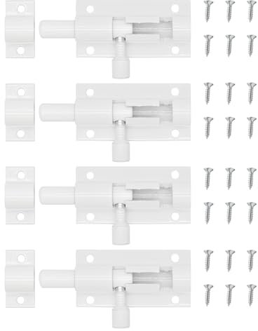 YMWALK 4 pezzi di chiavistello per porta, chiavistello per cancello, chiavistelli per porte interne con viti per porte interne in camere da letto, bagni, armadietti e ripostigli （Bianco,2 pollici)