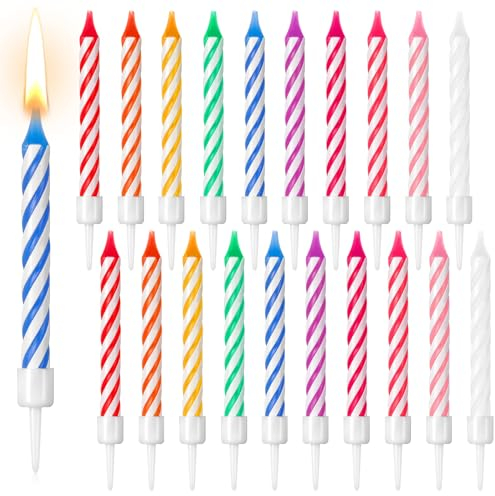 Sinmoe 20 Stück Kuchen Geburtstagskerzen Regenbogen Geburtstag Kerzen Bunte Geburtstagskerzen Geburtstag Kuchen Kerzen Dünn Geburtstagskerzen mit Haltern für Geburtstag Hochzeit Abschluss Babyparty