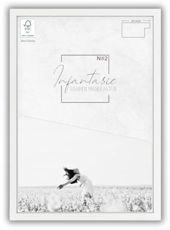 Infantasie 'N°2' Bilderrahmen 20x60 handgefertigt nach Maß | Weiss Matt | MDF Holz-Design Collage Rahmen inkl. Kunstglas und Metall Aufhänger (Querformat & Hochformat)
