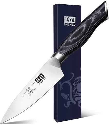 SHAN ZU Schälmesser Obstmesser Gemüsemesser Scharfe Profi Kochmesser Küchemesser Messer Klein aus Hochwertigem Carbon Edelstahl Spickmesser 9.5CM mit K133 Holzgriff- GENBU Series