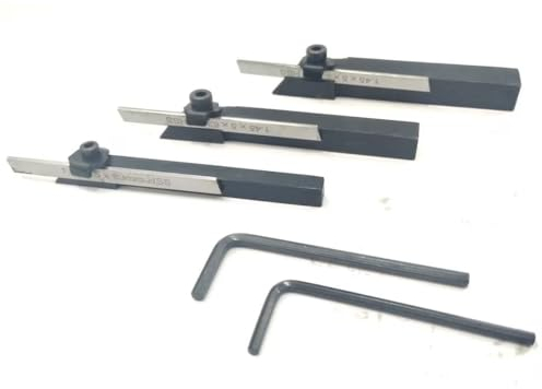 PRAZTECH® Mini Lathe Cut Off Parting Tool Holder 6mm 8mm 10mm Square Shank + 3 HSS Blade + Key | Hand Tool | Lathe DIY For Small Unimat Emco Lathes Hobbyist Etc.
