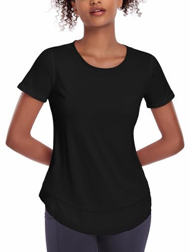 Deaviya Sport T-Shirt Damen, Kurzarmshirt Frauen, Workout Tops Rundhalsausschnitt Athletisch Lässig Laufen Yoga Fitness T-Shirts Locker Tee