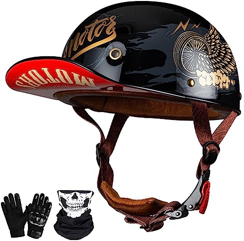 Casque de Style Casquette de Baseball pour Hommes et Femmes, Demi-Casque de Moto à Visage Ouvert Vintage, Casque de Moto d'été rétro, Casque de cyclomoteur, Casque de crâne, Casque Jet