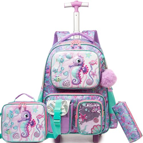 HTgroce Sac à Dos à Roulettes pour Fille Primaire CE1 CE2