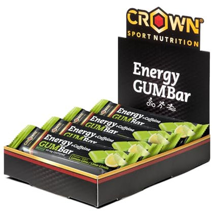 Crown Sport Nutrition Energy GUM Bar | Barrita Energética de Gominola con Carbohidratos, Sales y Aminoácidos | Textura blanda, con y sin cafeína | Vegana