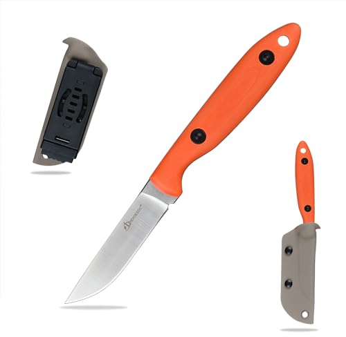 SDOKEDC DC53 Stahl messer Feststehende Klinge mit G10 Griff & Kydex Scheide Jagdmesser für Männer EDC Outdoor Camping Survival (weiß & orange G10 Griff)