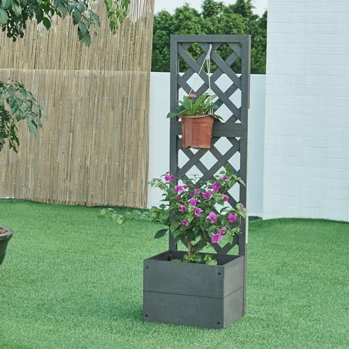 [en.casa] Jardinière avec Treillis Grande Taille Bac à Fleurs avec Support pour Plantes Grimpantes Extérieur Résistant aux UV Intempéries Brise-Vue Jardin Terasse Bois Composite 135 x 40 x 30 cm Gris