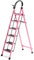 Step Stool Lightweight 6 Step Ladder Foldable Extension Ladder Steel Ladder With Anti-Slip Wide Pedal And Handgrip Multi-use For Homr Office & Kitchen(Pink)