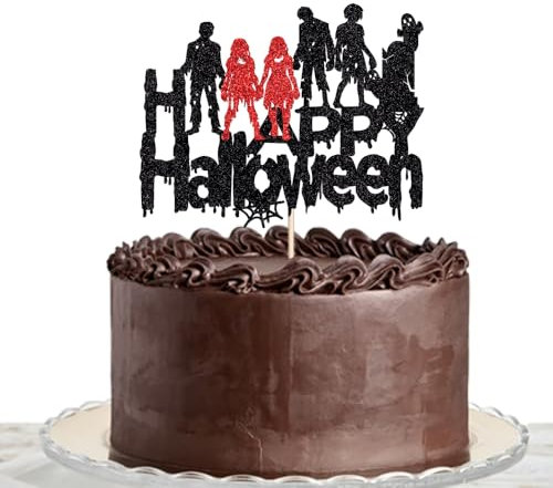 Halloween Happy Birthday Cake Topper - Halloween Horror Party, Zombie Vampire Bloody Happy Halloween, Death Themed Party, Killer Birthday Cake Decorating Supplies (5)