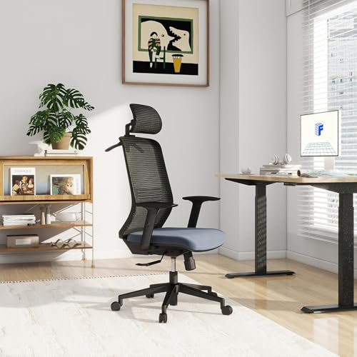 FLEXISPOT Bürostuhl Ergonomischer Schreibtischstuhl, Höhenverstellbarer Drehstuhl, Rückenschonender und Taillenfreundlicher Netzstuhl, Computerstuhl mit Kleiderhaken, Blau