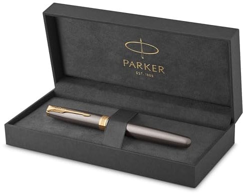 PARKER Sonnet Tintenroller | graue Lackierung mit goldenen Zierteilen | feine Edelstahlspitze | Nachfüllpackung schwarze Tinte | Geschenkbox | perfekte Geschenke zum Schulabschluss