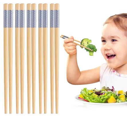 LOROTOCO 7 Inch Short Bamboo Chopsticks for Kids 5 Pairs Reusable Wooden Natural Chopsticks Training for Beginners