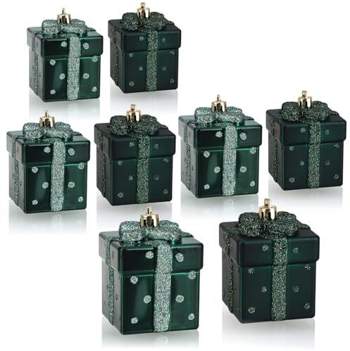 com-four® 8X Christbaumanhänger Geschenk - Weihnachtskugel Geschenkbox - Christbaumschmuck in Geschenk-Form für die Weihnachtsbaum-Dekoration - bruchfester Baumschmuck
