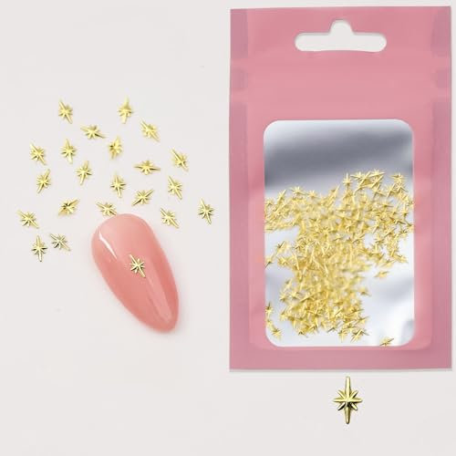 GlamRays 200 Stück Gold Stern Nail Charms Metal Six-Punkte Sternförmige Nagel Becher Bling Sternlight Serie Gold Design Nagelkunst Zubehör für Akrylnägel Legierung