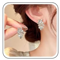 Cybche Orecchini Boho Cristallo Fiore Perno Oro Strass Foglia A Grappolo Fiore Cz Scintillante Foglia Di Cristallo Penzolare Matrimonio Lampadario Gioielli Per