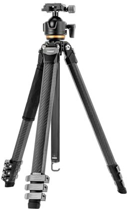 Fotopro Compact Carbon Fiber Travel Tripod, 60 inches Professional Heavy Duty Tripod with Profile Legs Super-Large Ball Head Weatherproof Bag, Fotopro Origin Plus Max Load 44lbs (Black)