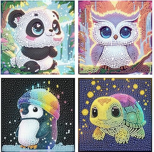 WuGU Diamond Painting Kinder, 4 Pack Diamant Painting Bilder Kinder, 5D Diamond Painting Mädchen, DIY Diamant-Malerei für Kinder Geschenk, Stitch Diamond Painting für Kinder ab 6 7 8 9 10 11 12 jahre