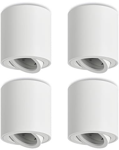 YindaLux 4 Stück Aufbauspot Weiß, 30° Schwenkbar Aufbaustrahler mit GU10 Fassung, Ø80×84mm Aluminium Aufputz Deckenspots Spots, 230V Aufbauleuchte für Schlafzimmer Büro Hotel, Rund (Ohne GU10-Lampe)