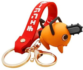 Chainsaw Man Keyring, Cute Keyring, Cute Key Fob, Key Ring, 3D Keyring, Silicone Key Ring, Keychain Key Ring for Children and Anime Fans, orange