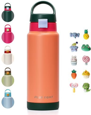 pluseight Water Bottle with Straw Lid, 750ml Vacuum Insulated Water Bottles, Stainless Steel Water Bottle Wide Mouth for Sports, Gym or Office, BPA-Free Keep Cold 24H Hot 12H (Orange)