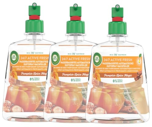 Air Wick Active Fresh – Aeorosolfreier, automatischer Lufterfrischer – Raumduft Pumkin Spice Magic – 3 x 228 ml Nachfüller