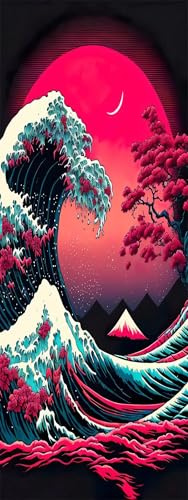 ZHUMUTO Diamond Painting Erwachsene Groß XXL 60x160cm Welle Pinker | 5D Diamant Painting Bilder Fuji Kirschblüten Welle, DIY Diamant Malerei Set mit 5 Werkzeugsets, Maritime Wanddeko