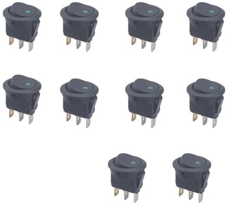 Lote de 10 interruptores de botón pulsador de encendido y apagado de 4 colores, 3 pines, 12 V, 20 A, redondos, LED, para coche y camión.(Green)