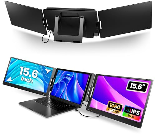 KPKUE 15.6 Laptop Screen Extender Just One Cable for Triple Screen Monitor, FHD Multi Screen Attachment IPS Portable Tri Screen Monitor Fits with 12''-16'' Laptop (Mac Windows Chrome)
