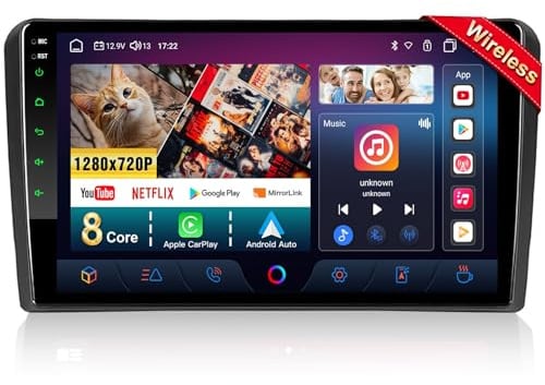 Android Autoradio mit Bildschirm für Audi A3 S3 RS3, 8-Core 4GB+64GB Wireless Android Auto Carplay Audi A3 Radio,9 Zoll Display Autoradio mit 32-Band EQ GPS WiFi RDS Lenkradsteuerung Bluetooth FM AM
