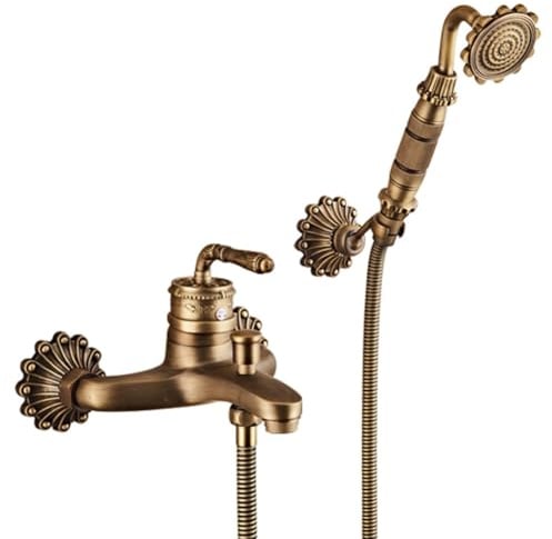 Badewannenarmatur aus Messing, Vintage-Stil, Wandmontage, mit Handbrause und 1,5 m Schlauch, antiker Stil, Einhebel-Badewannenarmatur